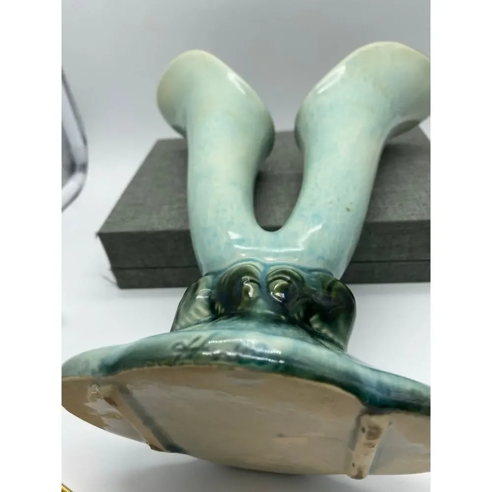 Vintage Hull Green Woodland Double Horn Bud Vase green and Blue‎ 40s 103